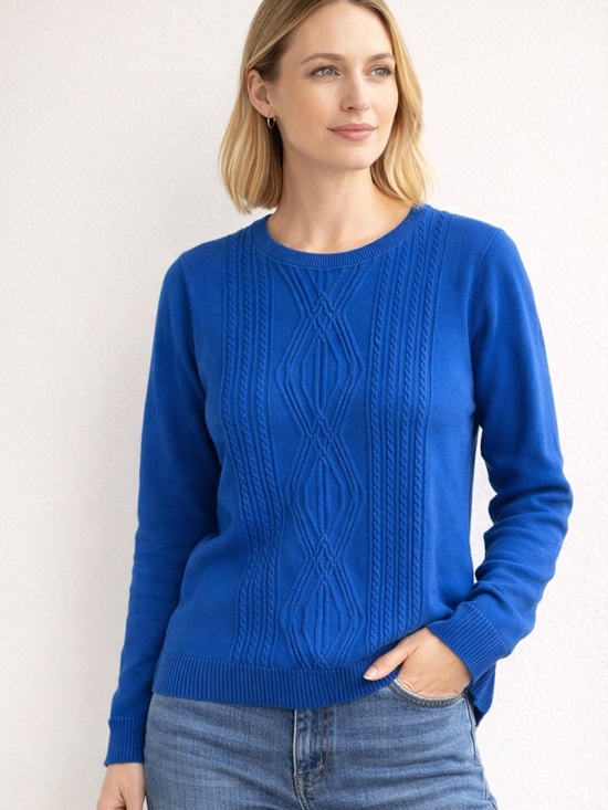 Talbots Sweaters - Talbots Classic Preppy‎ Cable Knit Sweater Blue 100% Cotton Size Medium Capsule